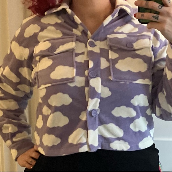 H&M DIVIDED purple clouds fleece top Prince Raspberry beret Vibes - Picture 2 of 5